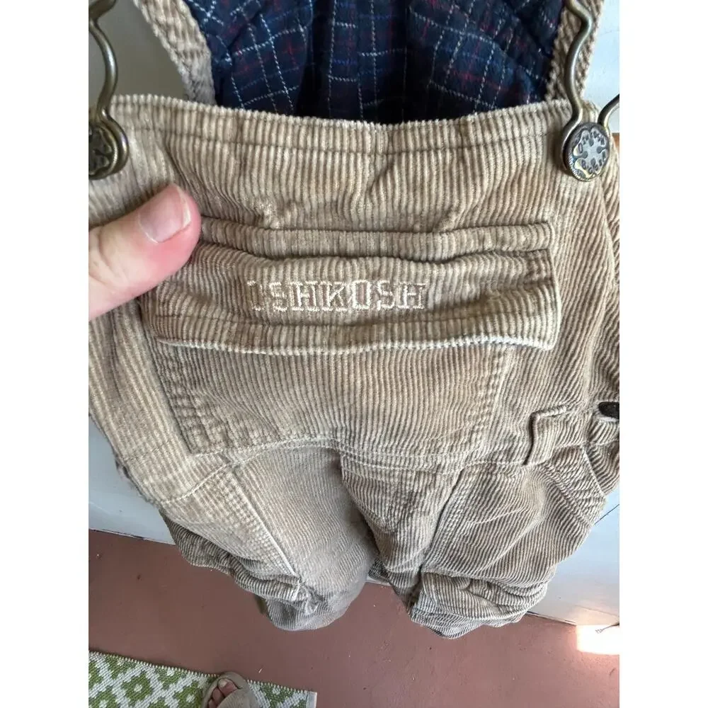 Vtg Corduroy Oshkosh B'Gosh 24 mos Overalls w/Plaid Lining